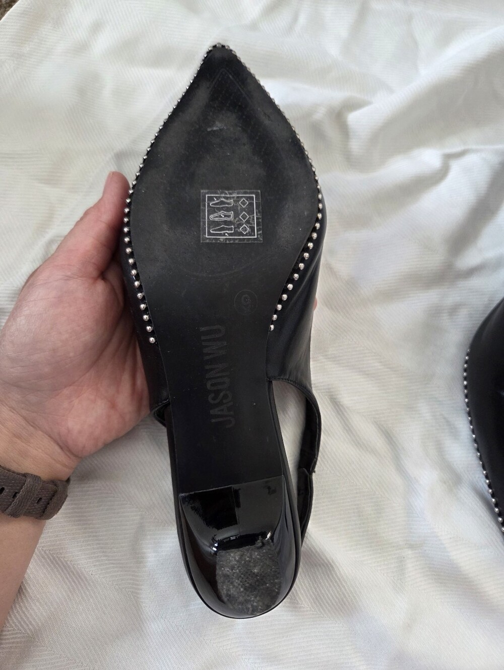 Jason Wu Black Slingback Kitten Heels Pointed Toe Studded Pumps Size 9 - Picture 4 of 6